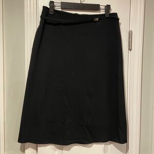 The Limited Size 6 Black Midi Skirt Front Belt Metal Clasp Zip Back A Line